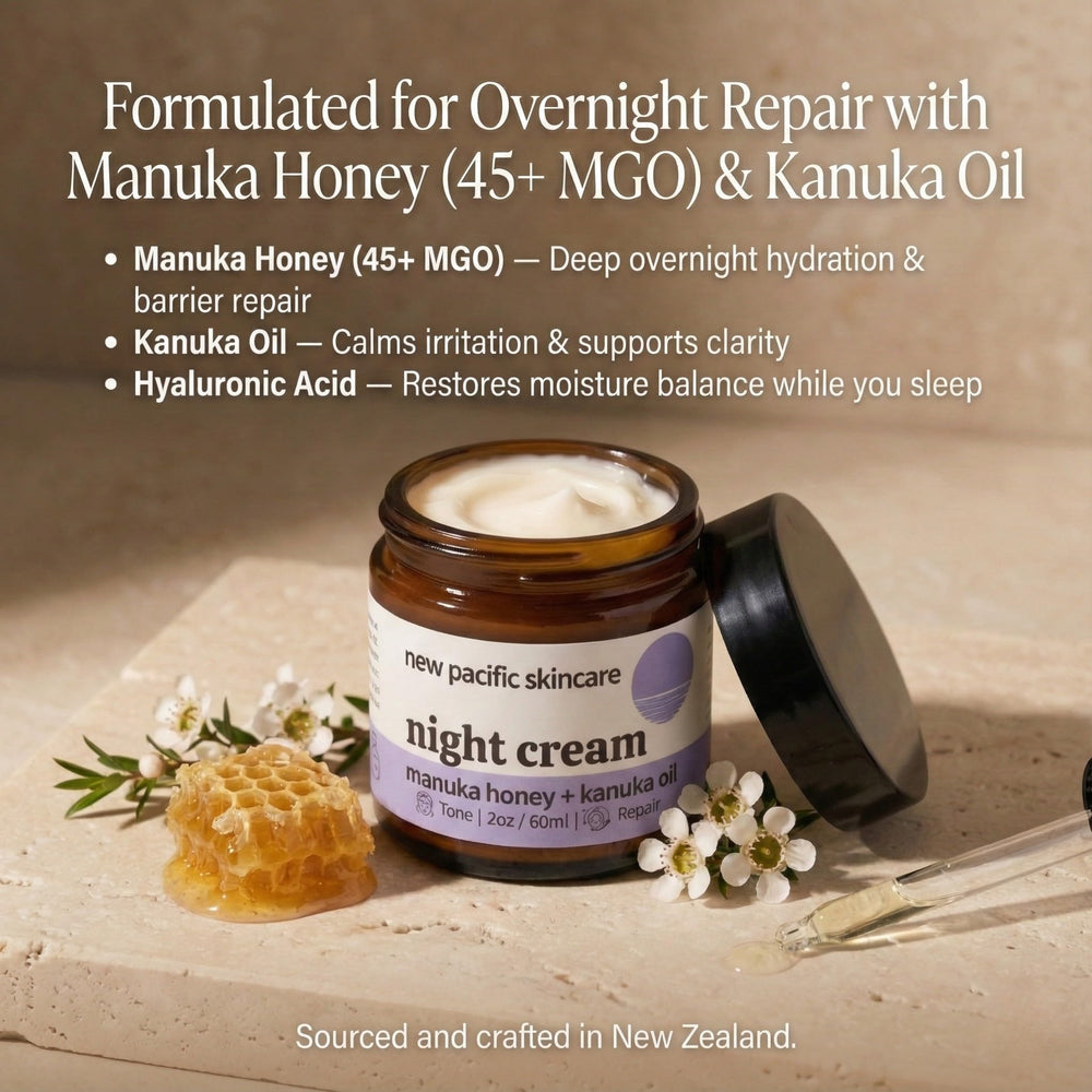 New Pacific Skincare Manuka Honey Night Cream texture close-up showing smooth absorption