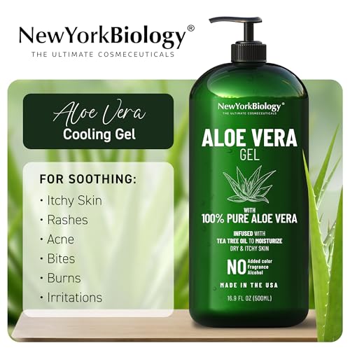 New York Biology Aloe Vera Gel acts as a natural facial moisturizer for daily care.
