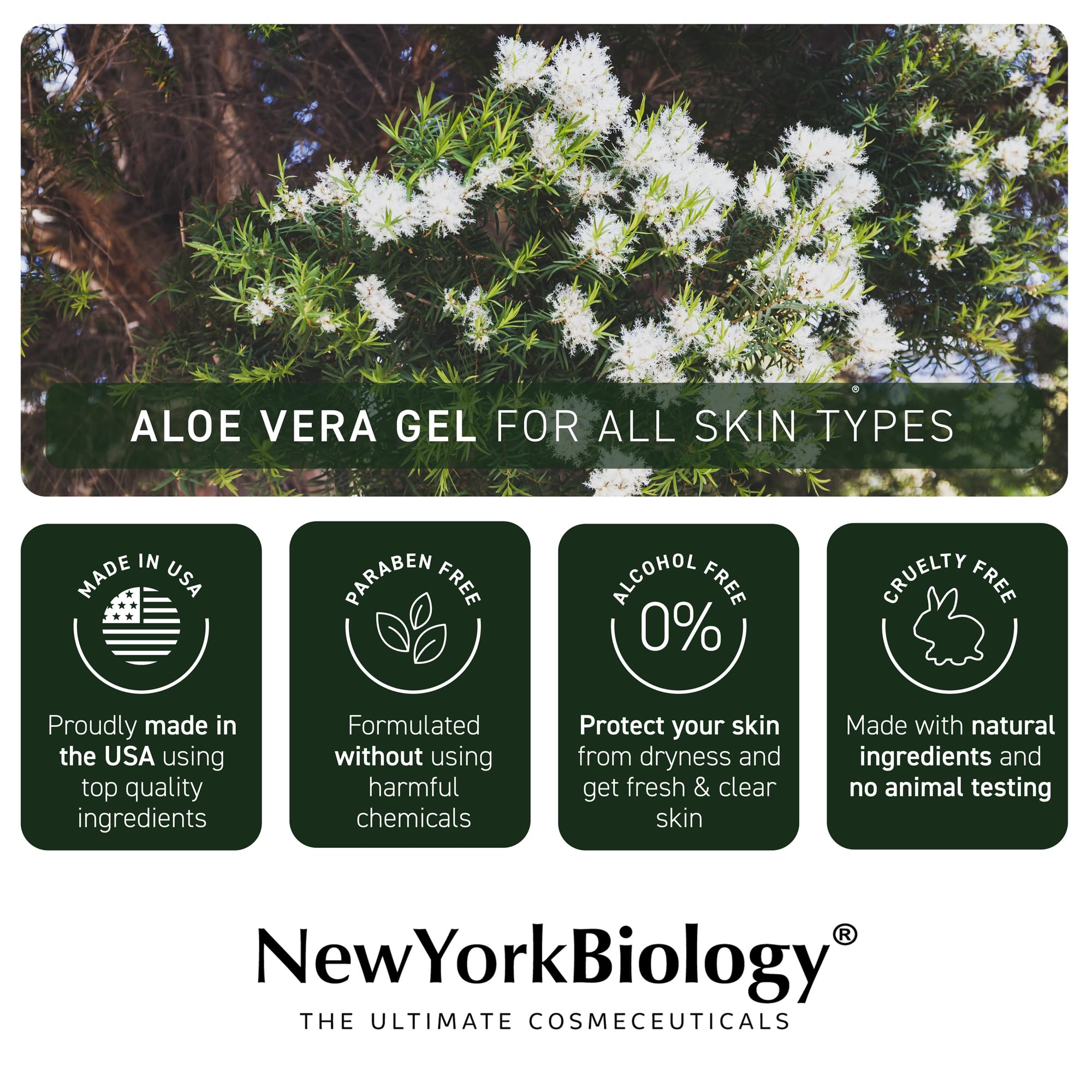 New York Biology Aloe Vera Gel made from fresh aloe leaves for everyday use.