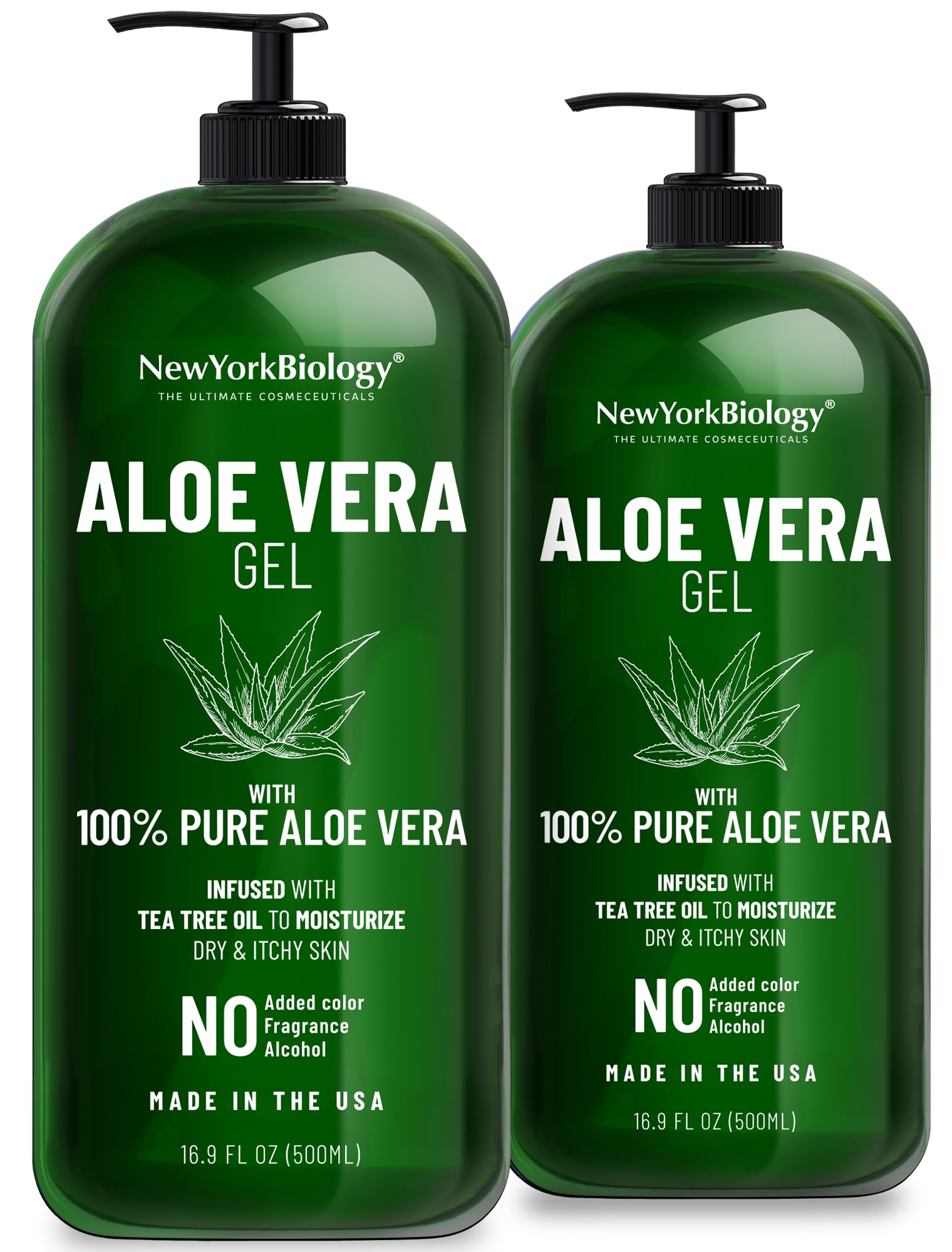 New York Biology Aloe Vera Gel bottle with Tea Tree Oil for refreshing skin hydration