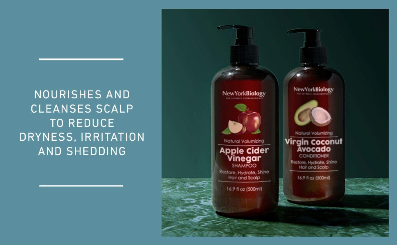 New York Biology Apple Cider Vinegar Shampoo on dry hair, hydrated.
