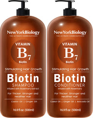 New York Biology Biotin Shampoo bottle front showing thicker-looking hair potential