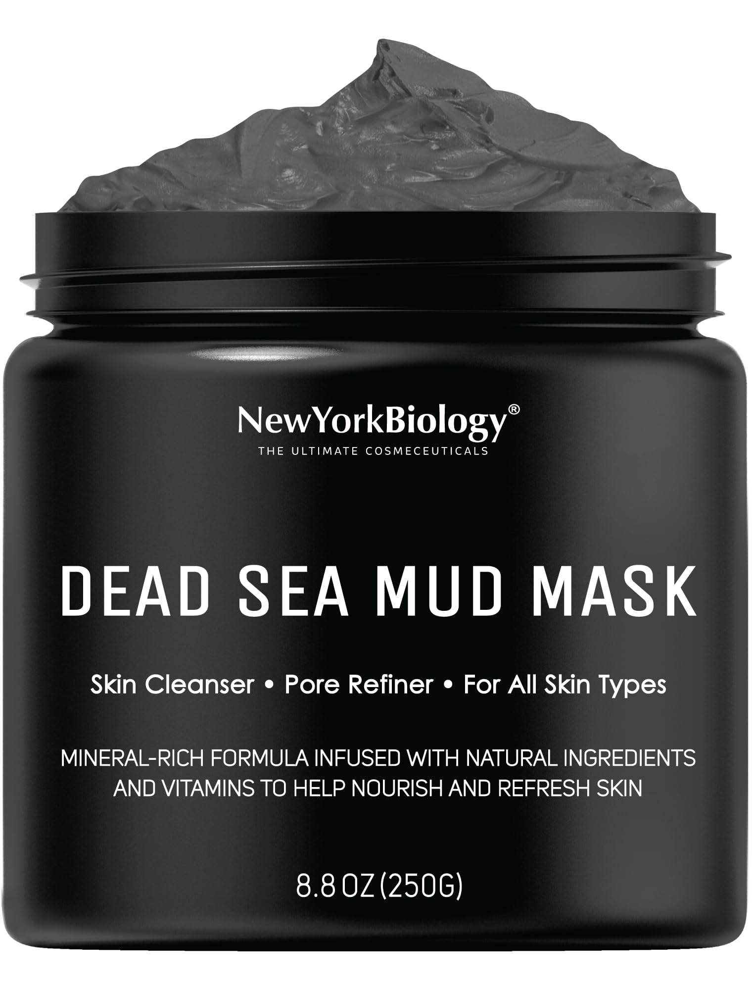 New York Biology Dead Sea Mud Mask on face for clarified pores and glow.