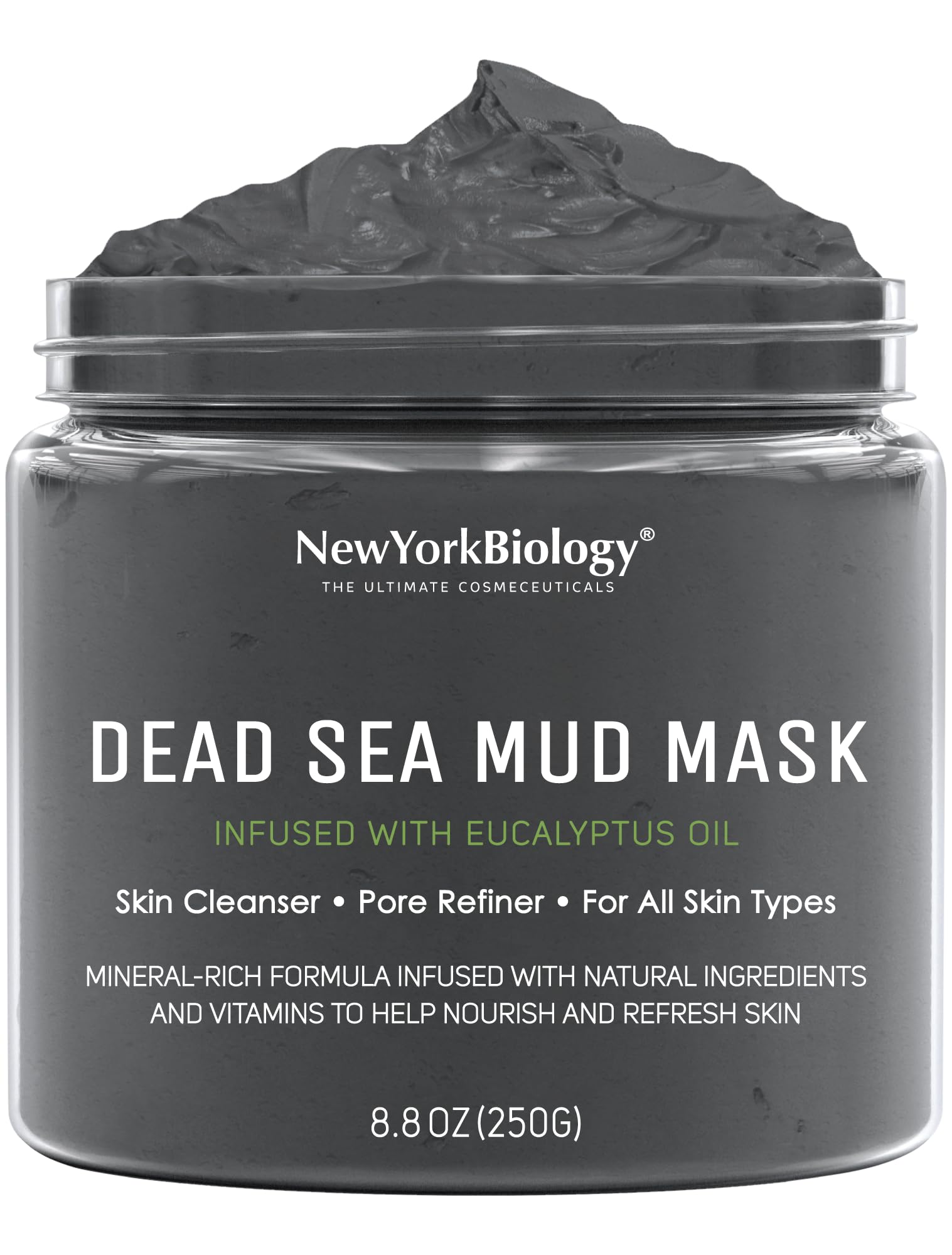New York Biology Dead Sea Mud Mask on the face highlighting pore refinement and freshness.