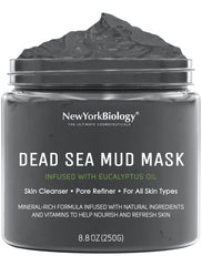 New York Biology Dead Sea Mud Mask on the face highlighting pore refinement and freshness.