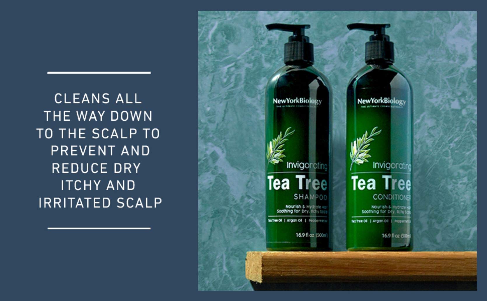 New York Biology Tea Tree Shampoo application — invigorating daily wash for thinning hair.