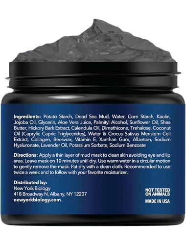 New York Biology Mineral-infused mud jar emphasizes deep cleansing and gentle exfoliation.