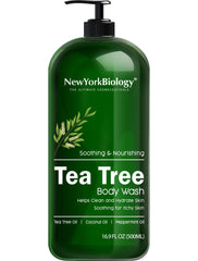New York Biology Tea Tree Body Wash bottle front showing inviting cleansing action