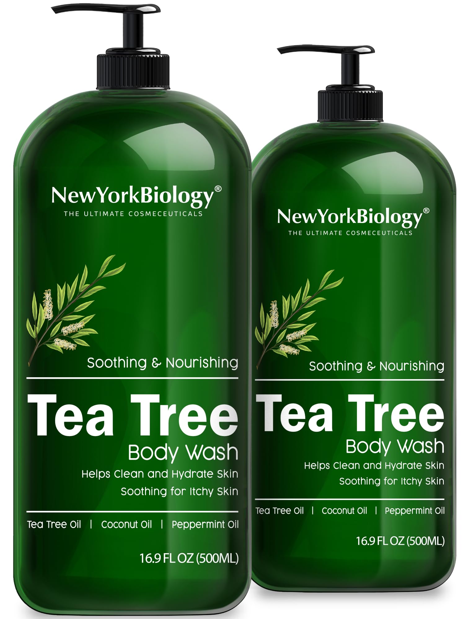 NEW YORK BIOLOGY Tea Tree Body Wash bottle providing soothing cleanse and hydration for all skin types.