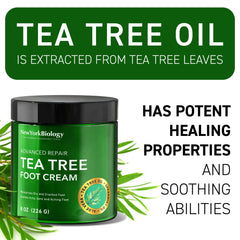 New York Biology Tea Tree Oil Foot Cream bottle pump enables clean, precise application.