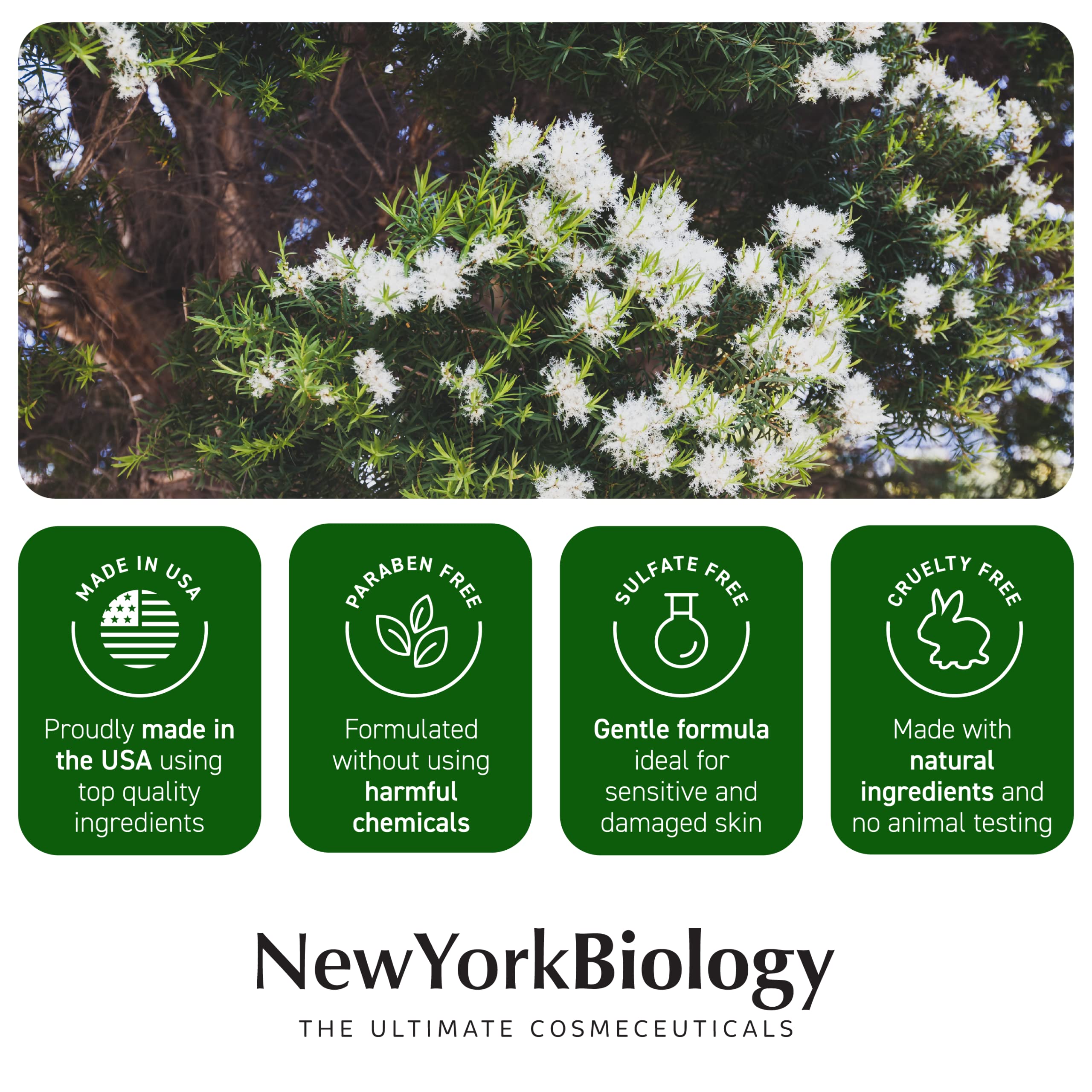 New York Biology Tea Tree Oil Foot Cream ingredients display natural foot care benefits.