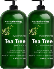New York Biology Tea Tree Shampoo bottle — refreshing scalp cleanse for flakes relief.