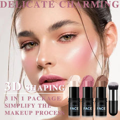 NewBang blush stick swatch on cheek shows a soft, natural flush.