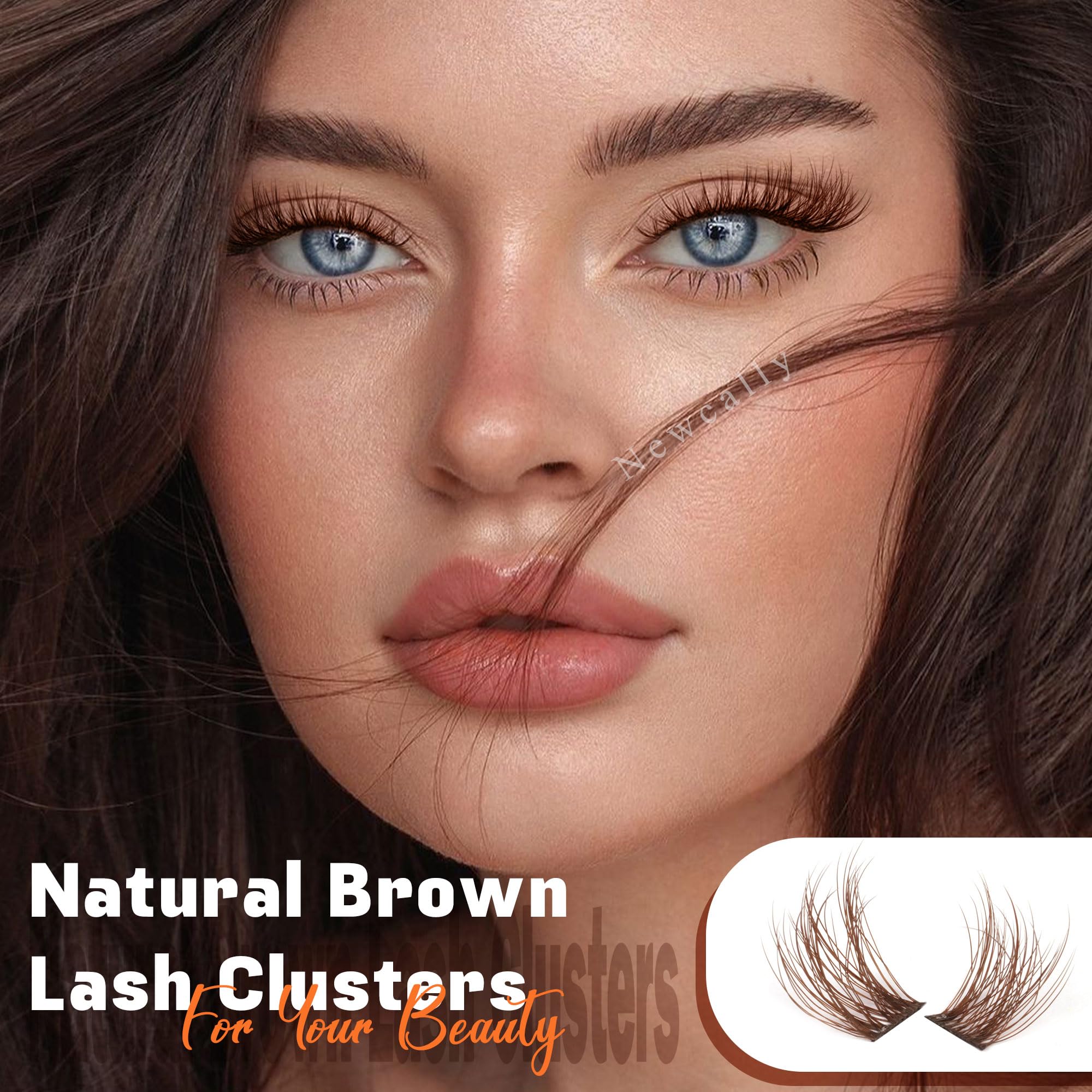 Newcally brown lash clusters closeup wispy lashes for natural look.