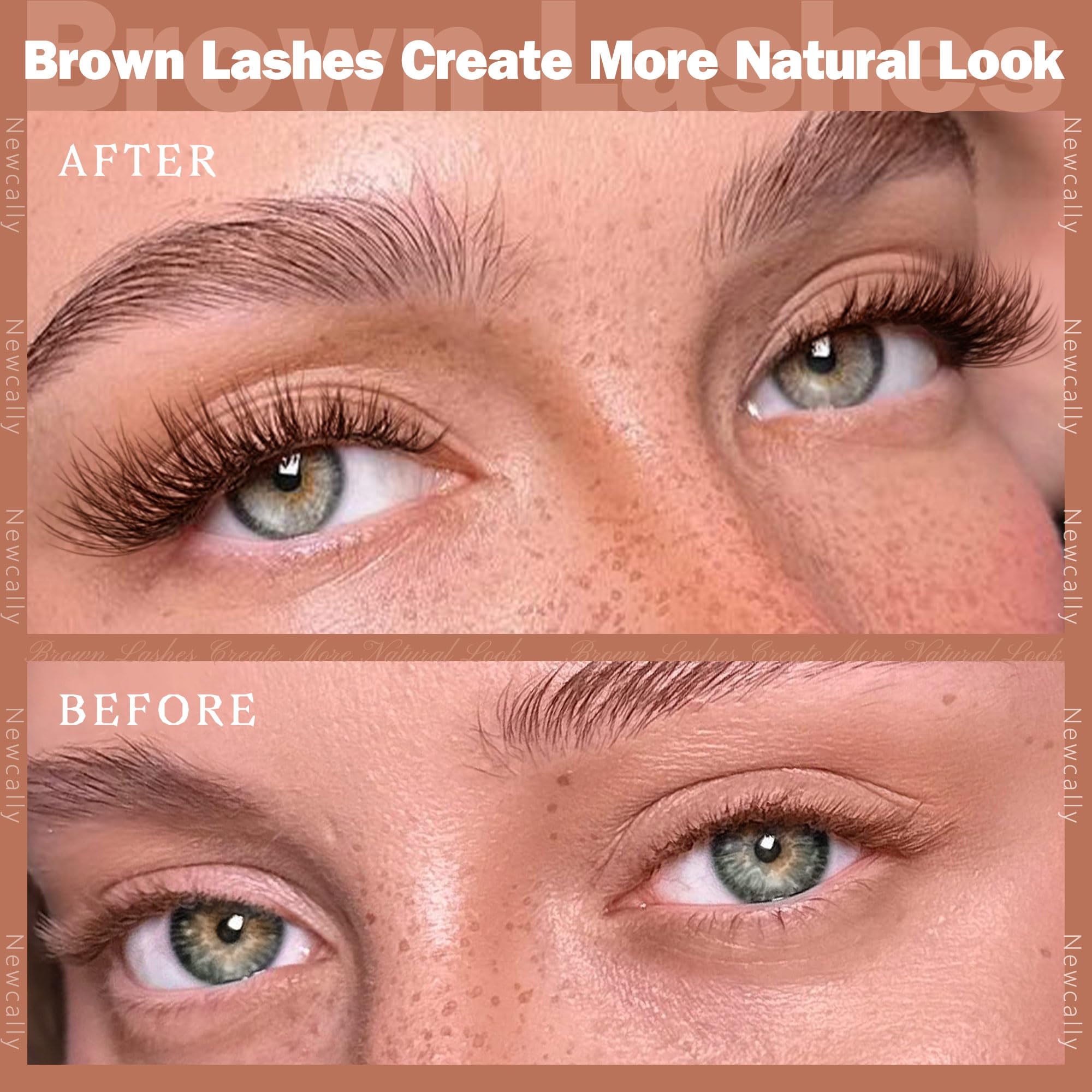 Newcally brown lashes dark brown curl stays natural throughout day.