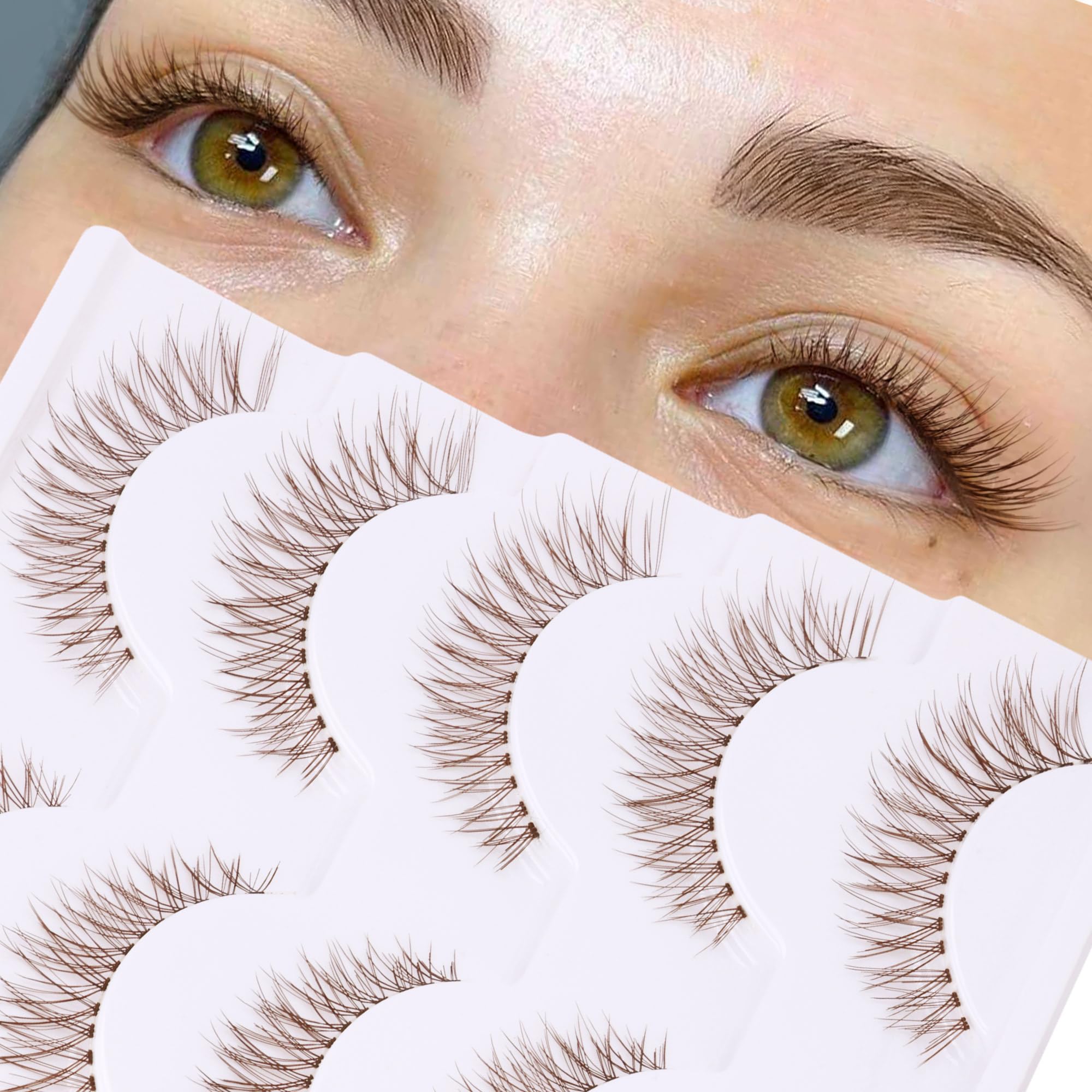 Newcally brown lashes natural look for light hair and fair skin.