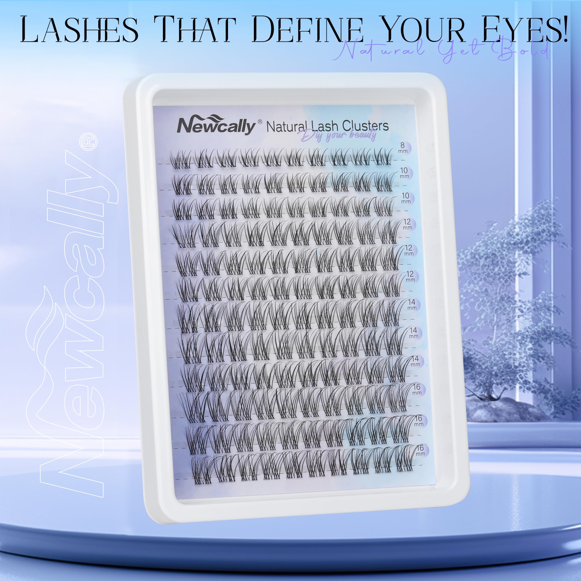 Newcally C-curly lash clusters blend with natural lashes for subtle volume.