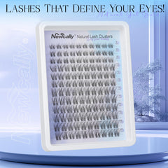 Newcally C-curly lash clusters blend with natural lashes for subtle volume.
