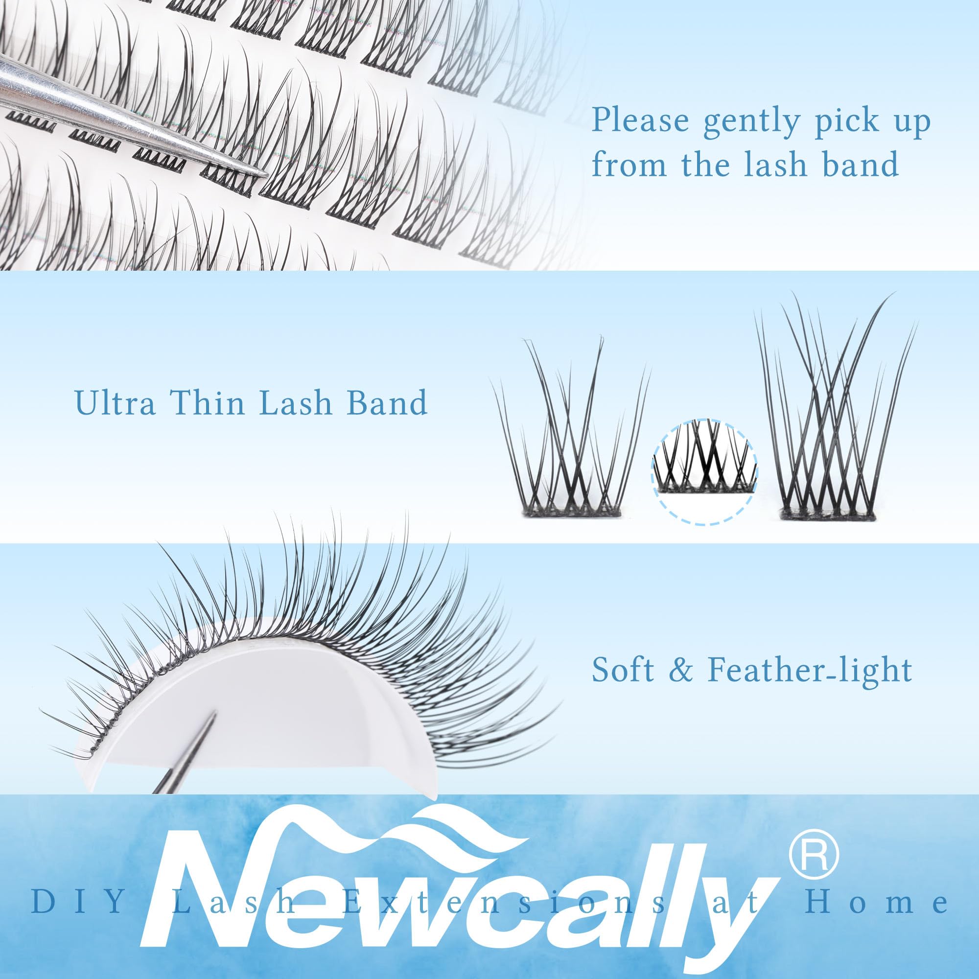 Newcally 10-14mm lash clusters offer versatile length for everyday and special occasions.