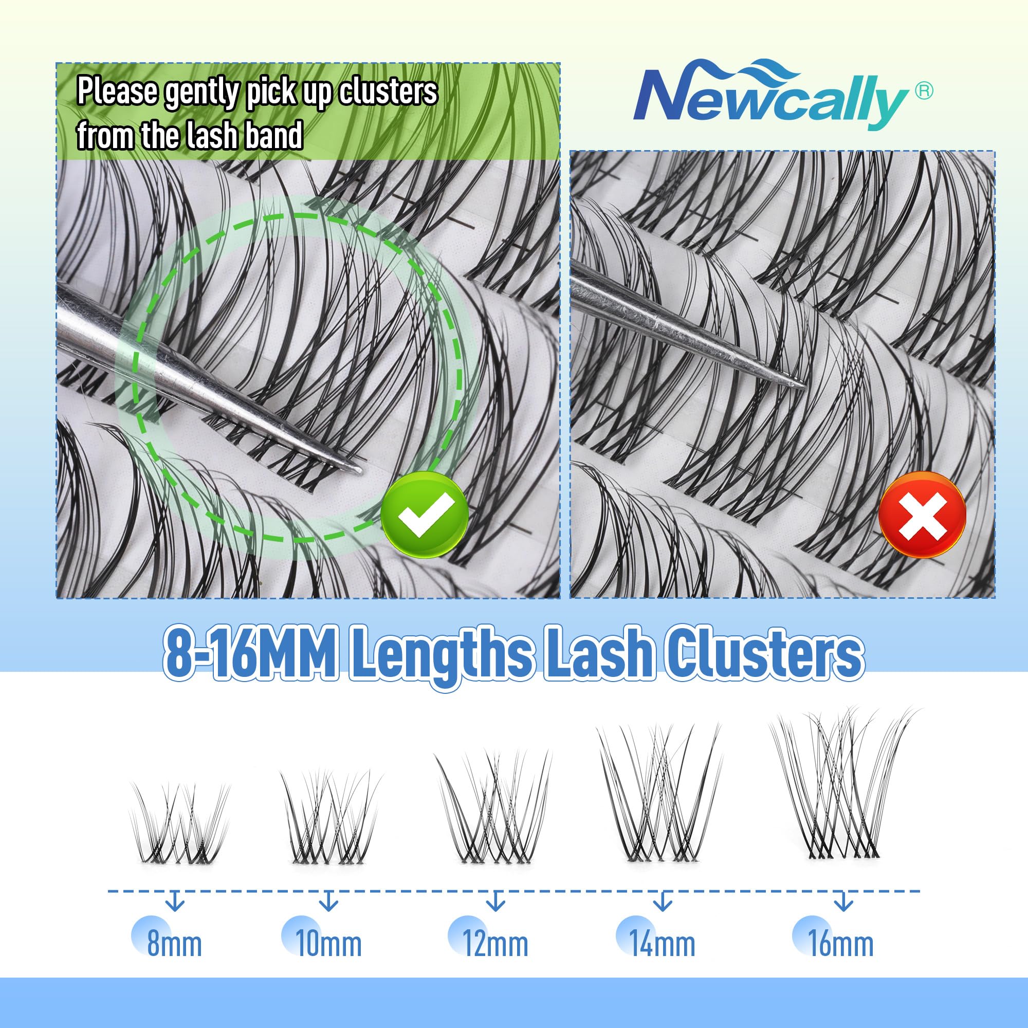 Newcally Lash Clusters Kit provides upgraded tweezers for precise application.