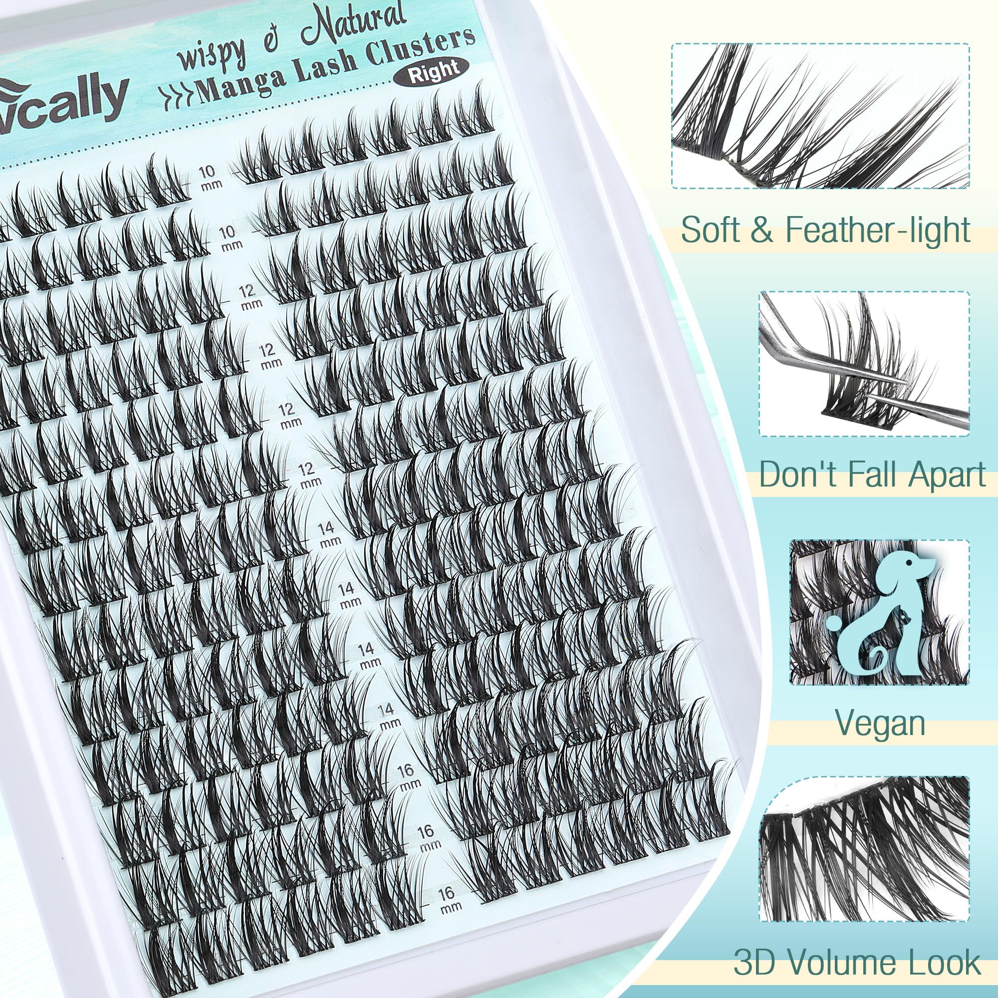Newcally Manga lash clusters with precise tweezers for quick 3D results.