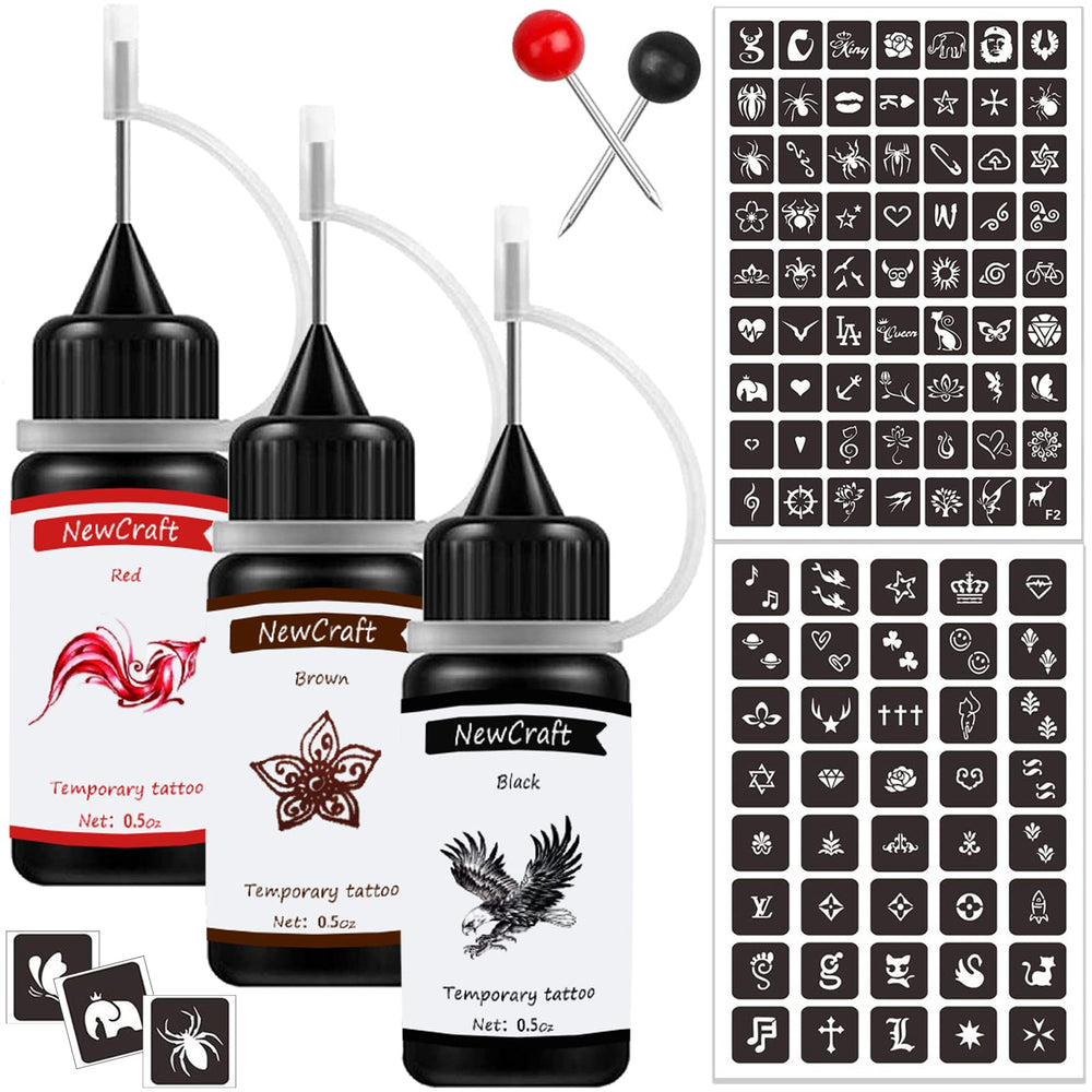 NewCraft Temporary Art Painting Kit black ink bottle, vivid color for crisp designs.