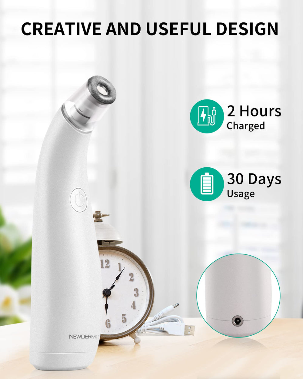 NEWDERMO in-use shot showing safe at-home facial treatment.
