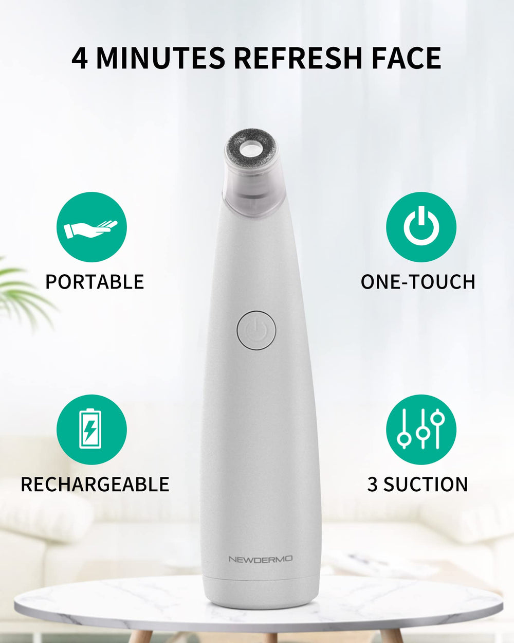 NEWDERMO USB-rechargeable unit shown for cordless, convenient use.