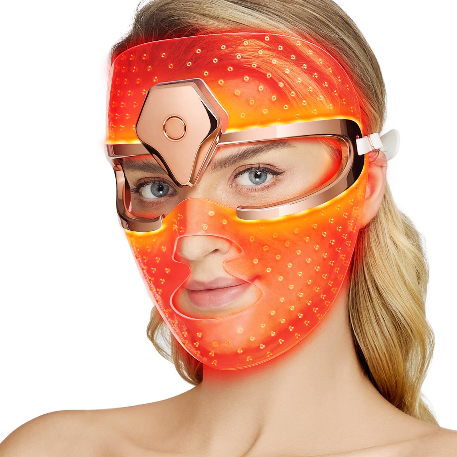 NEWKEY MJ-06 mask worn on the face for at-home blue and red light therapy.