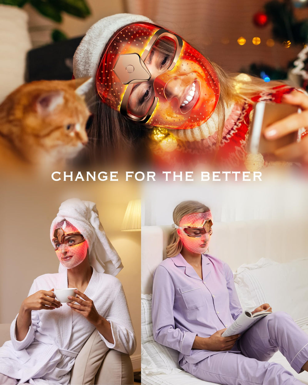 Mask worn for comfortable at-home light therapy for acne and wrinkles.