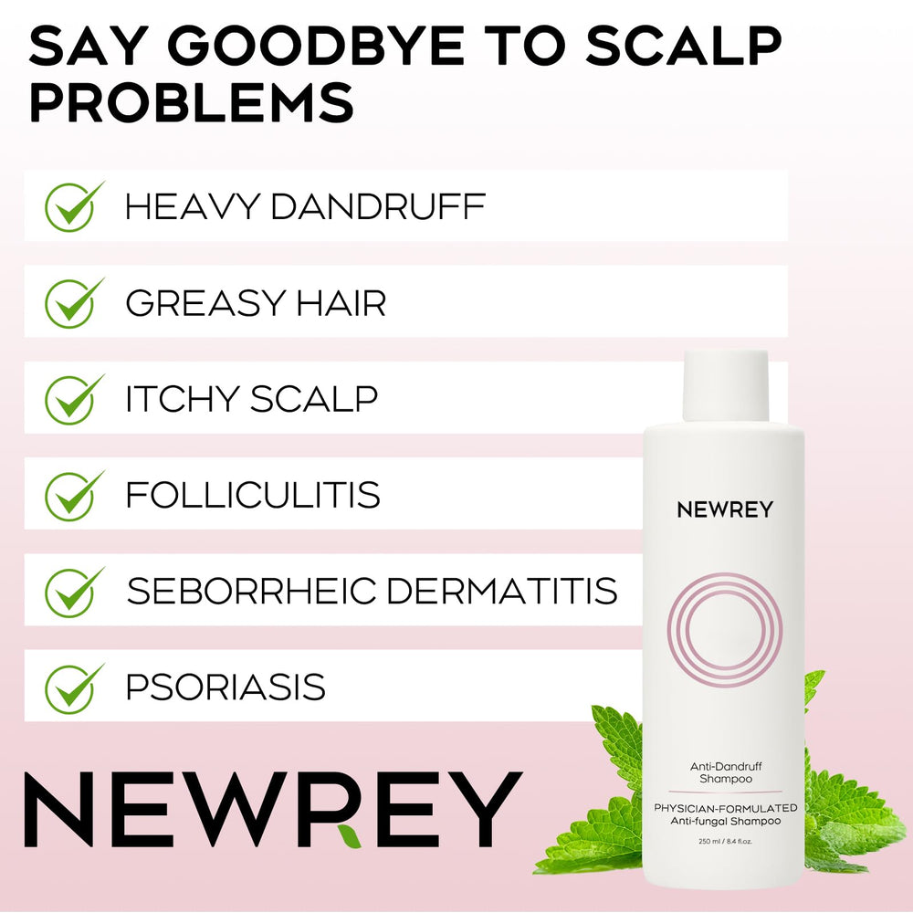 The close-up shows NEWREY herbal ingredients supporting scalp comfort.