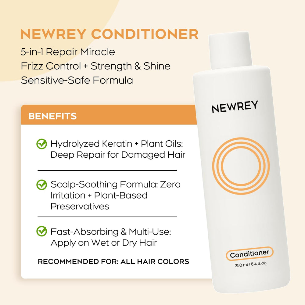 NEWREY Hydrating Conditioner on hand illustrating detangling ease before styling