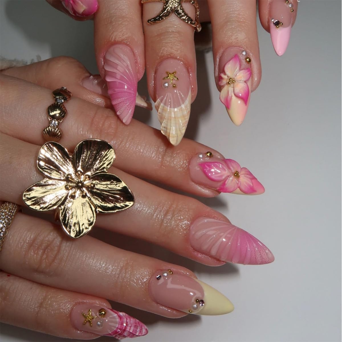 NEWSPIED 3D Hawaii hibiscus design nails add tropical flair