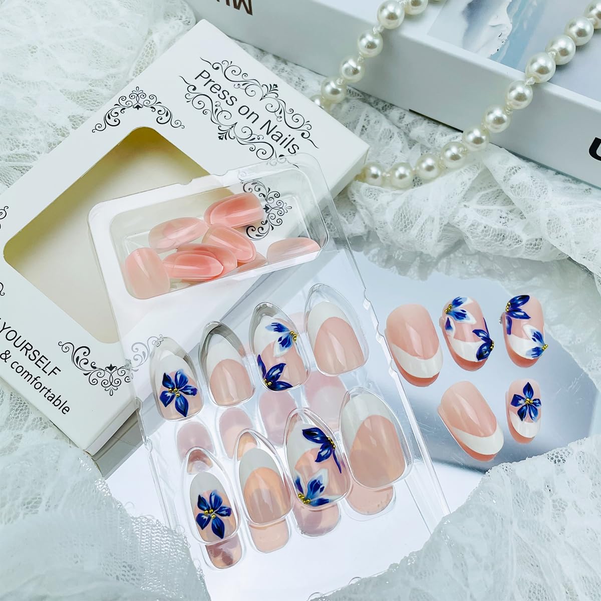 NEWSPIED glossy acrylic nails with rhinestones for durable daily wear