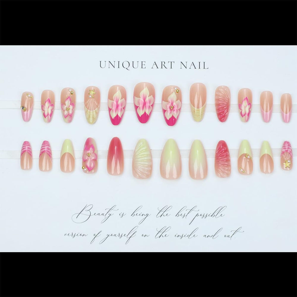 NEWSPIED yellow-pink summer nails for vibrant everyday outfits