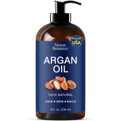 Nexon Botanics Argan Oil bottle pour for light, non-greasy hair nourishment.