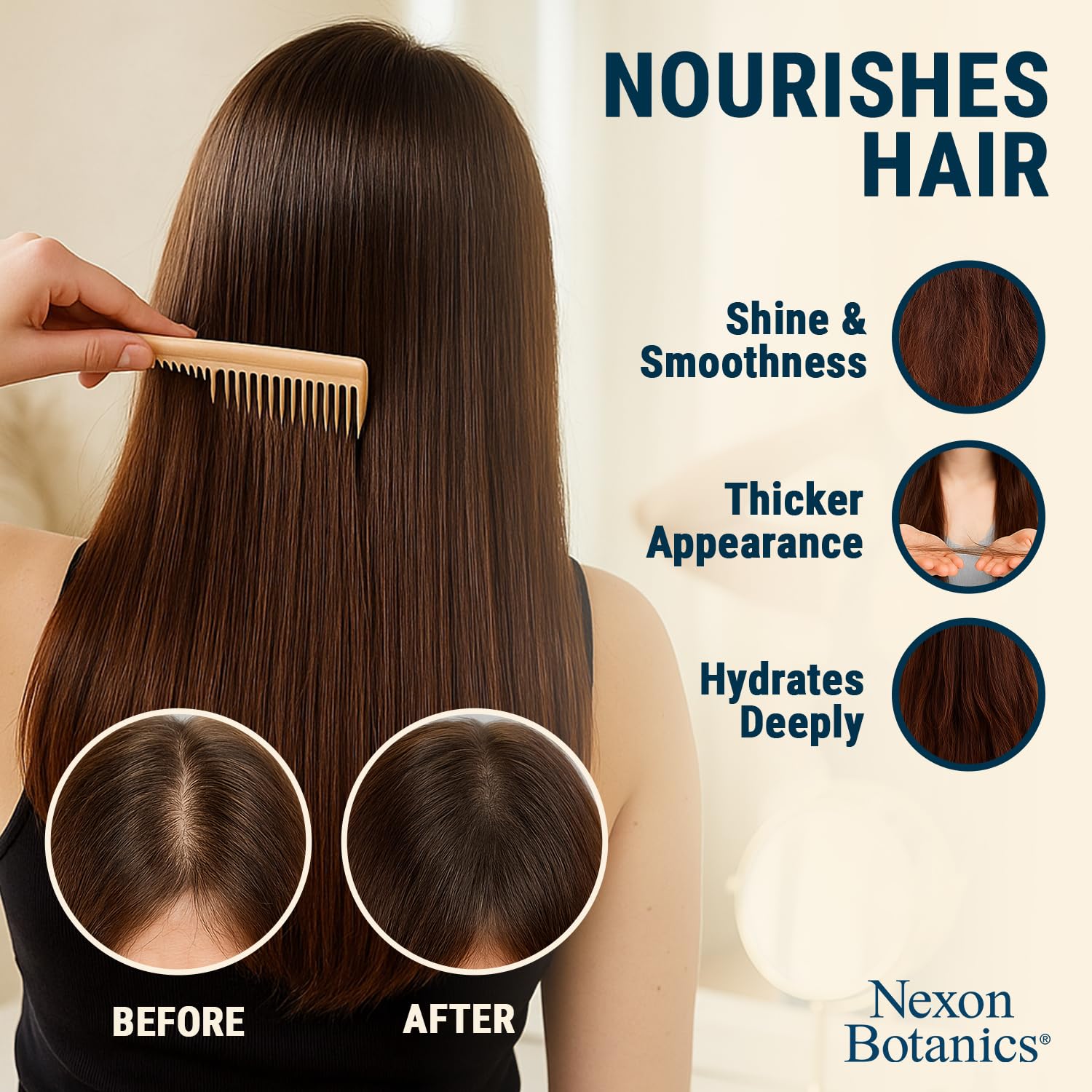 Nexon Botanics color-safe formula demonstrated for treated hair.