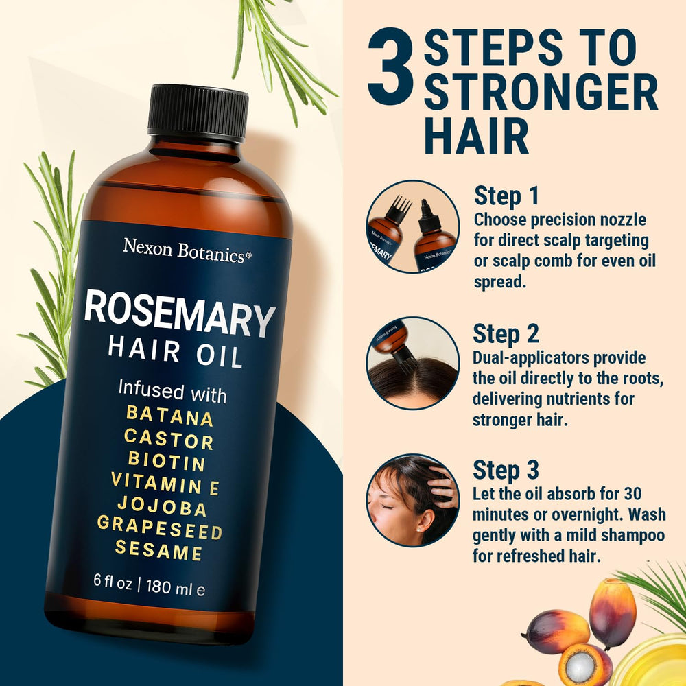Nexon Botanics hair growth close-up featuring bottle and oil.