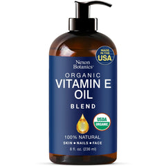 Nexon Botanics Organic Vitamin E Oil bottle for skin hydration.