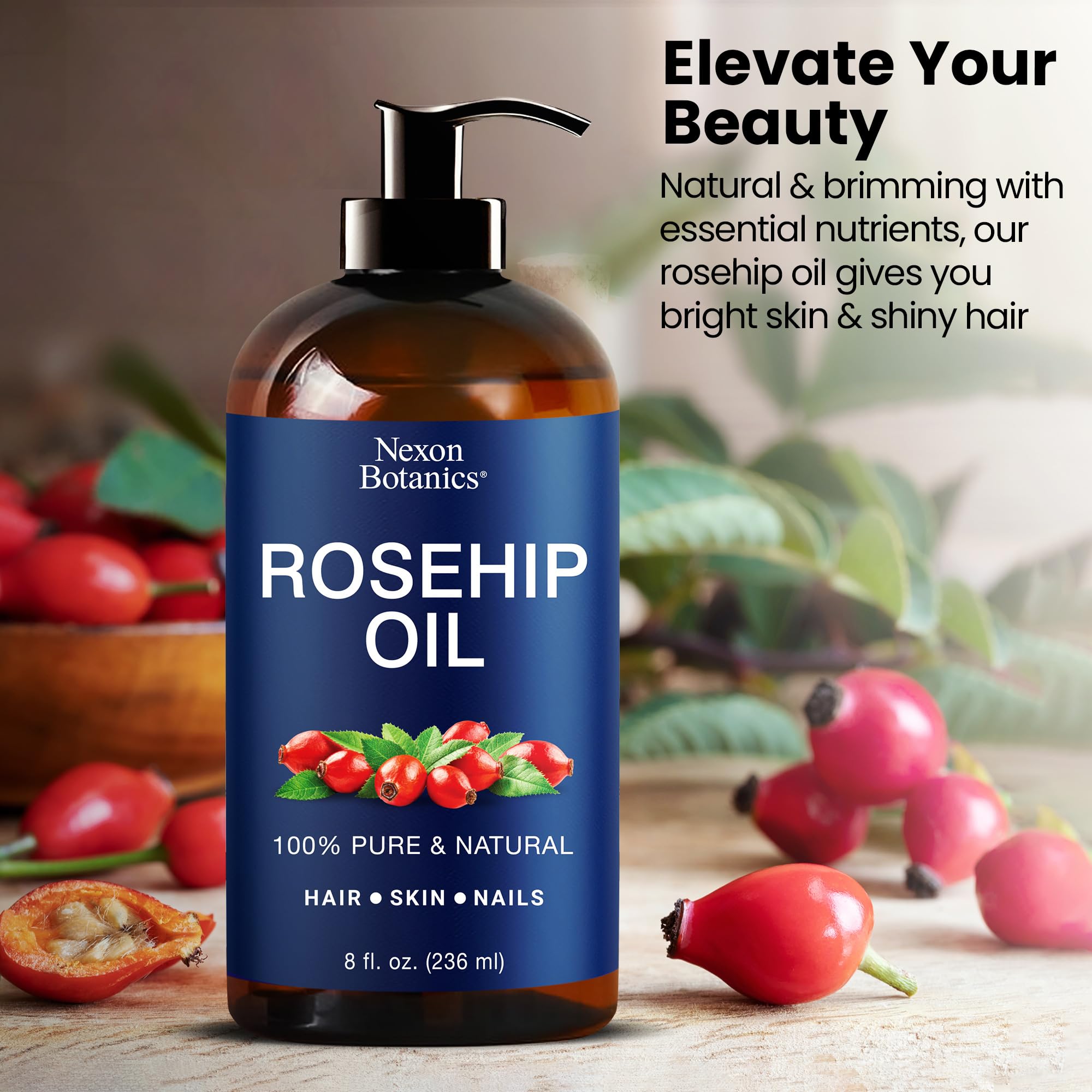 Nexon Botanics Rosehip Oil dropper releasing smooth oil