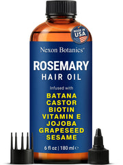Nexon Botanics rosemary oil bottle promotes nourishing scalp support.