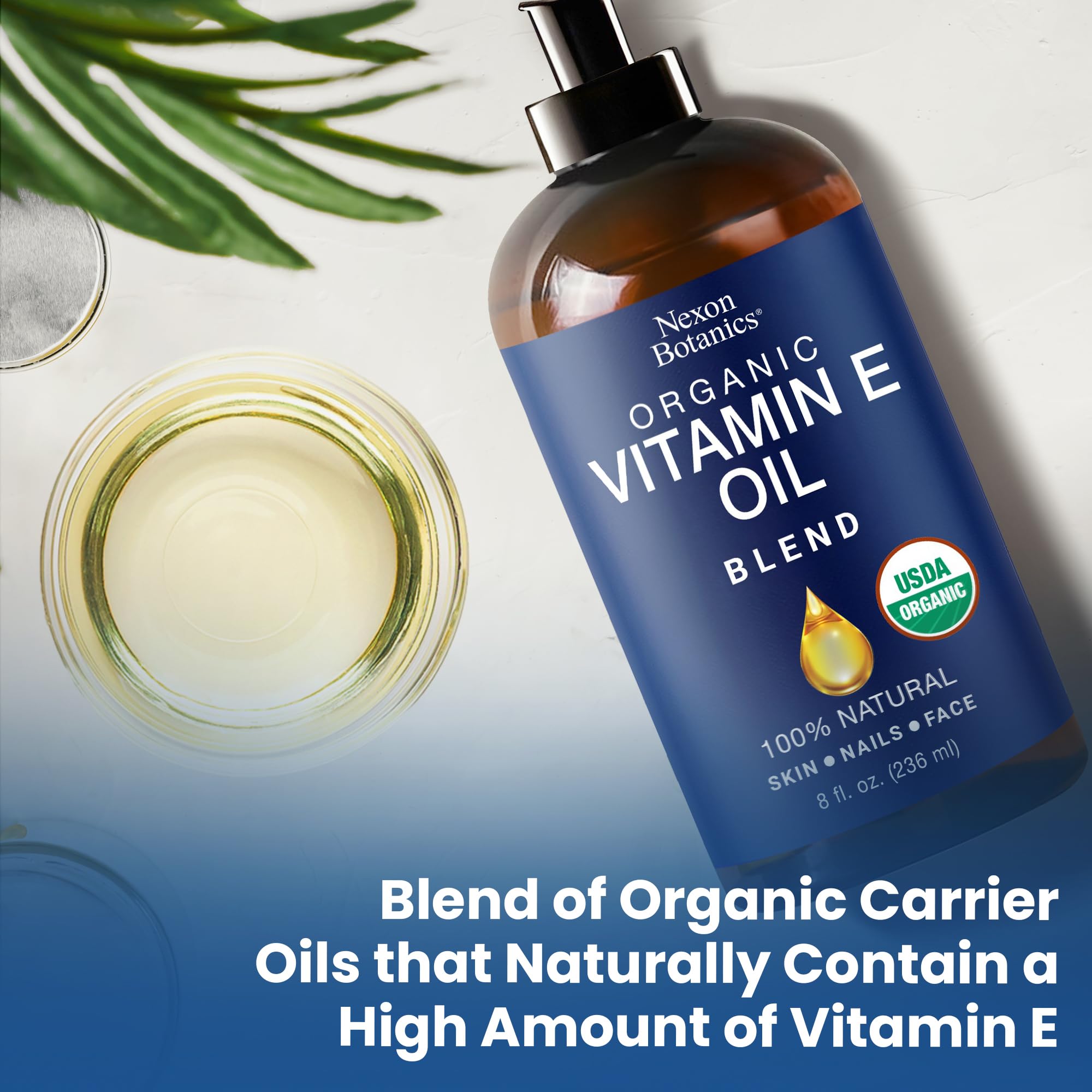 Nexon Botanics USA-made vitamin E oil clean formula.