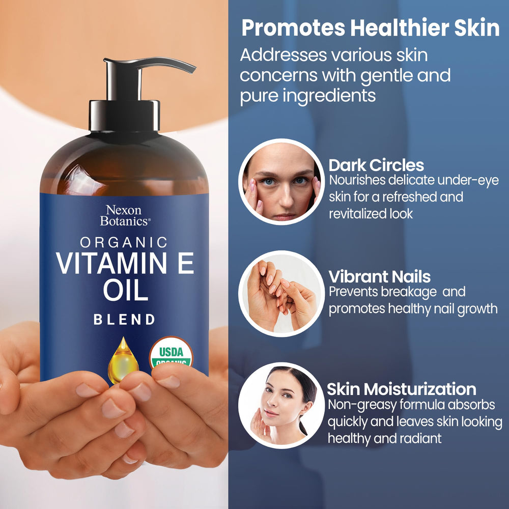Nexon Botanics Vitamin E oil on face for smoother under-eye area.