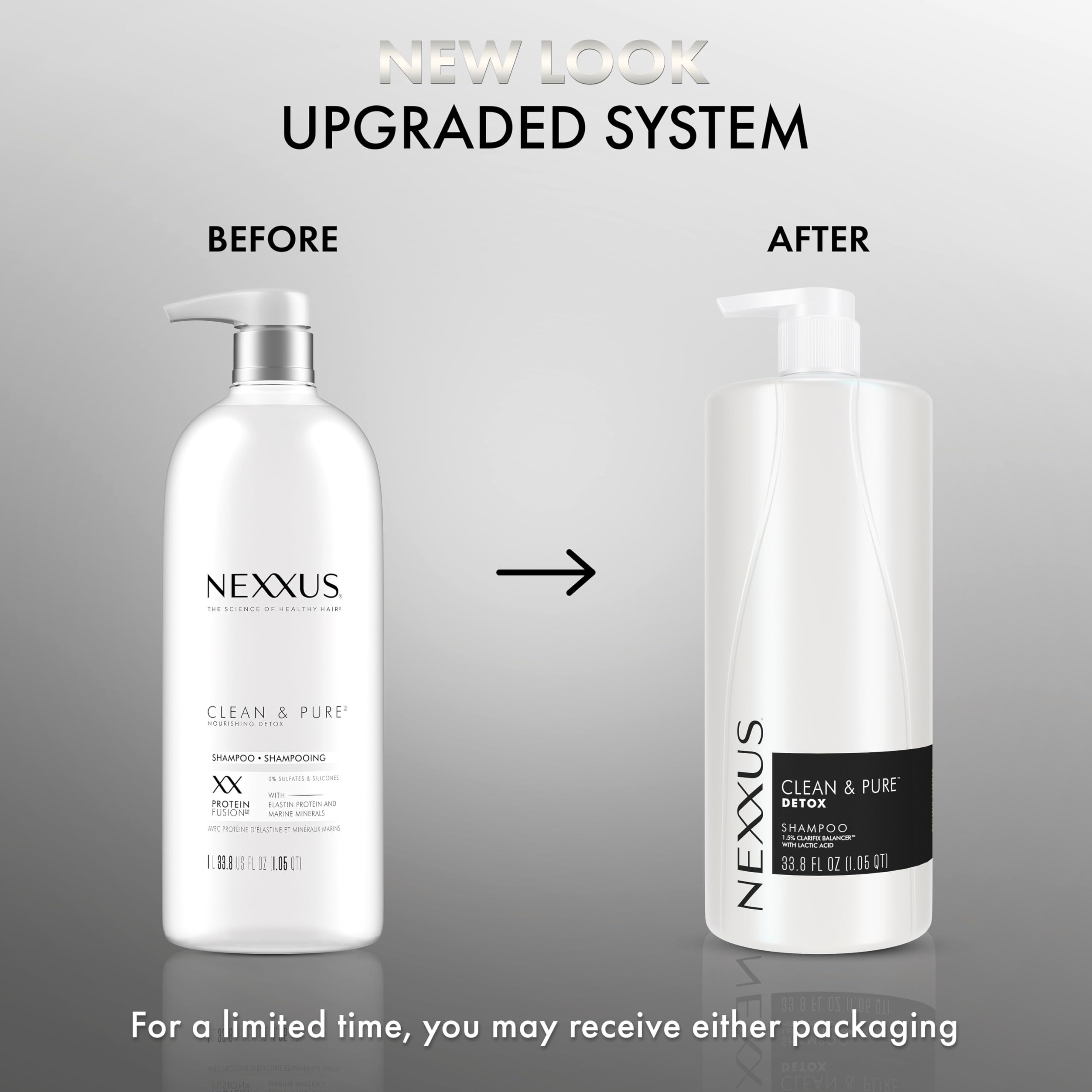Nexxus Clean & Pure ProteinFusion illustration shows elastin protein and marine minerals nourishing the hair