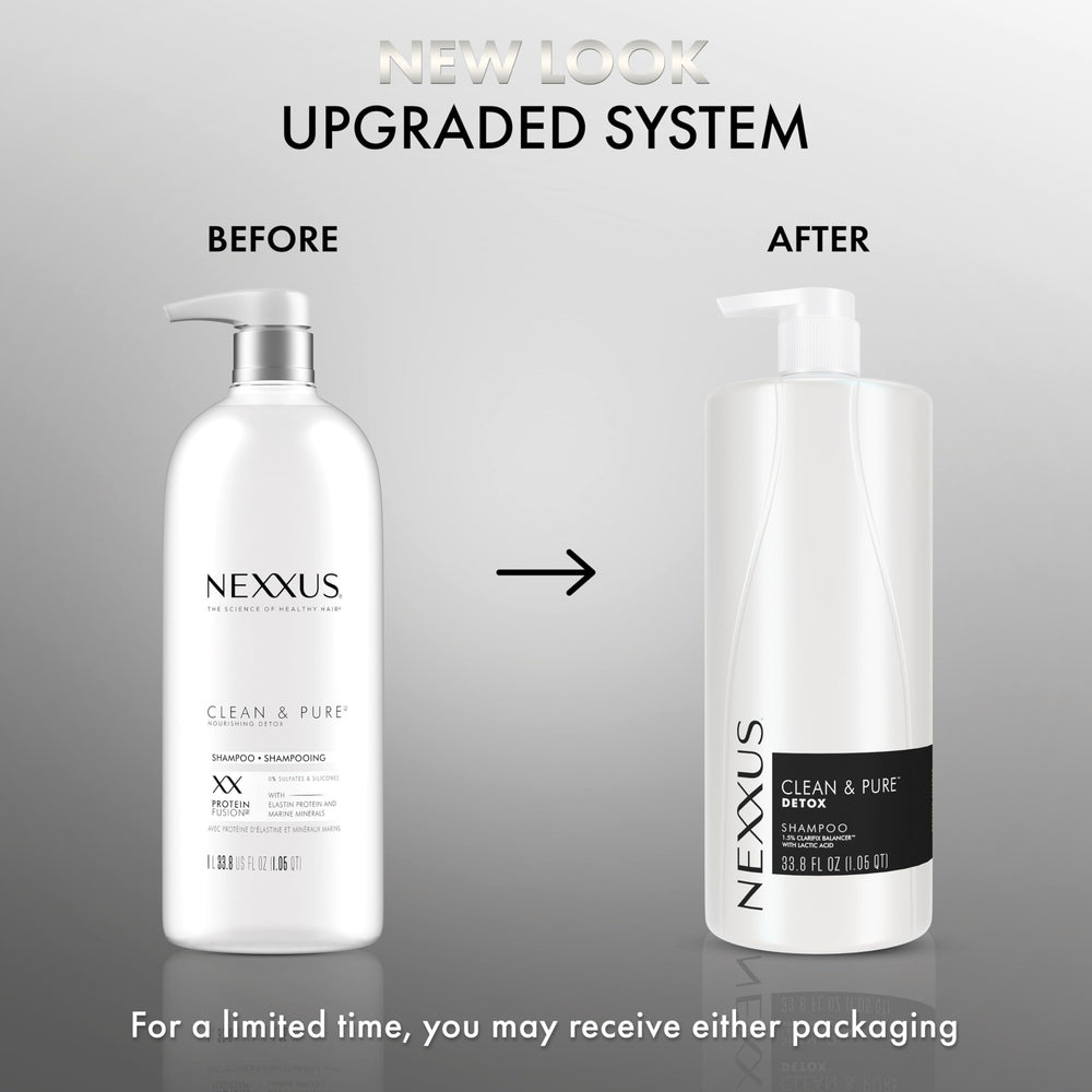 Nexxus Clean & Pure ProteinFusion illustration shows elastin protein and marine minerals nourishing the hair