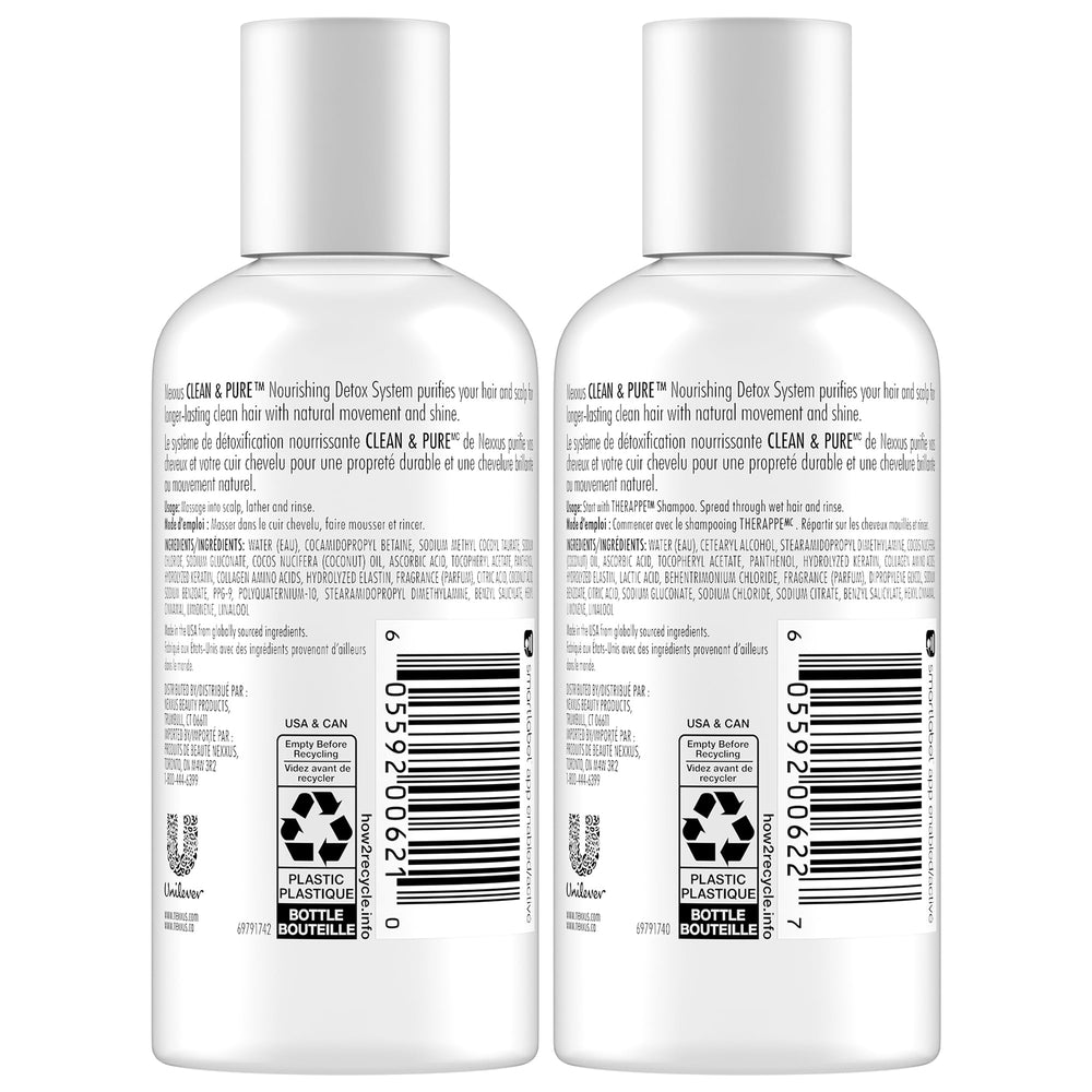 Nexxus Clean and Pure mini conditioner bottle for travel hydration.