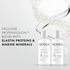 Nexxus Clean and Pure travel kit in-use scene for on-the-go care.