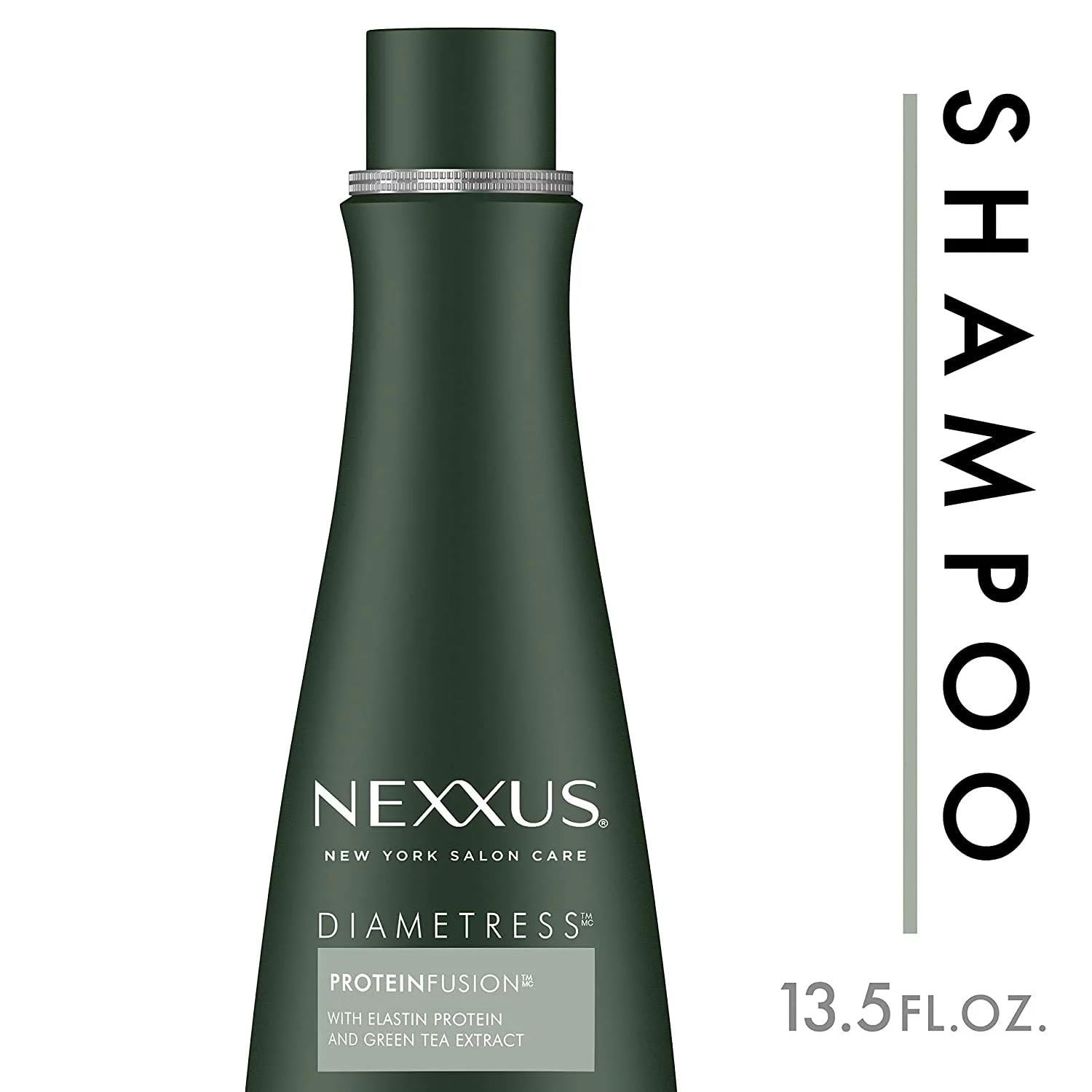 Nexxus Diametress bottle-back view with product benefits overview.
