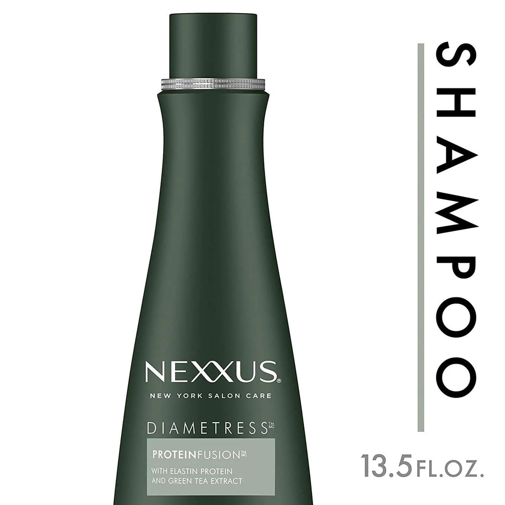 Nexxus Diametress bottle-back view with product benefits overview.