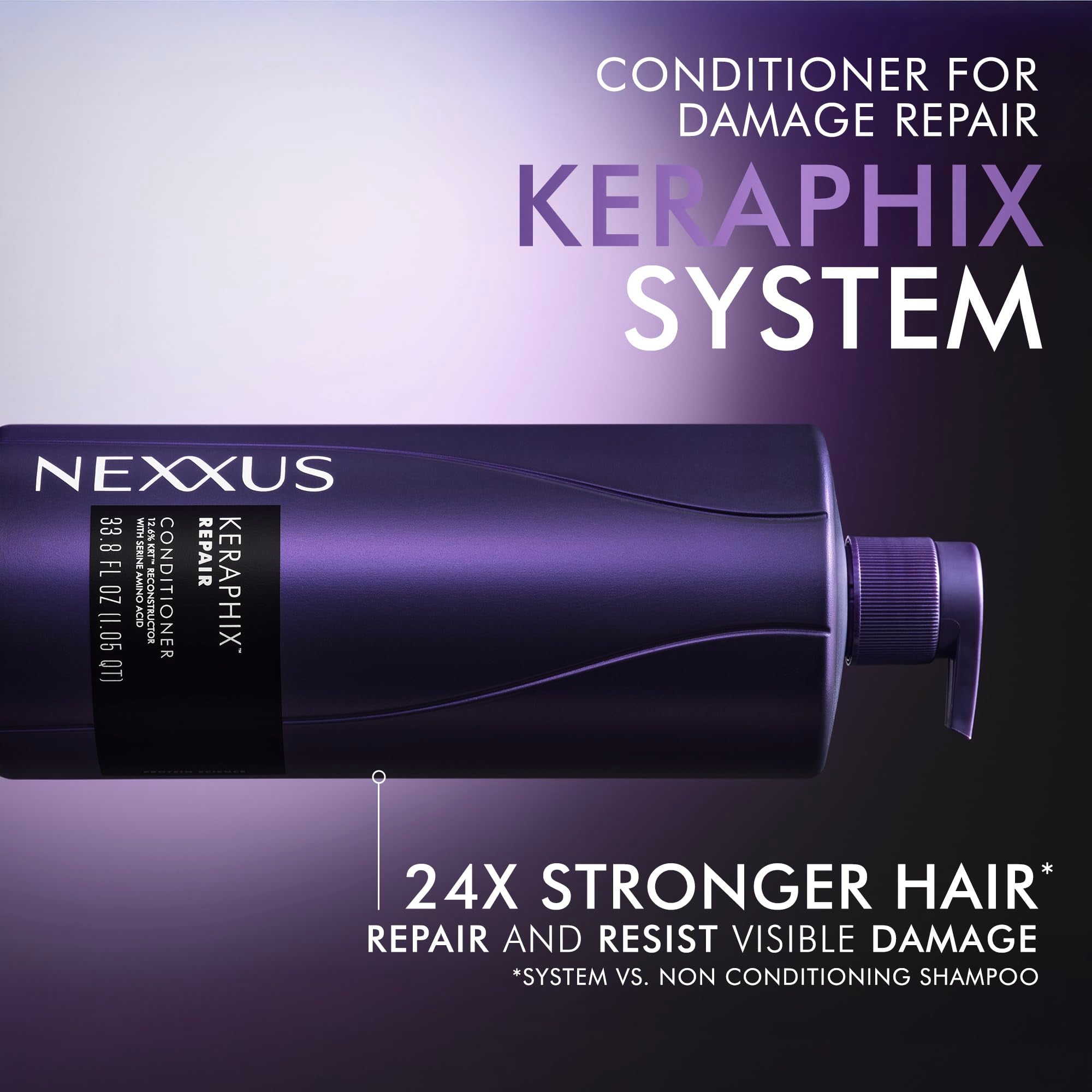 Nexxus Keraphix conditioner close-up smooths hair fiber.